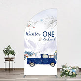 Lofaris Snowy Mountain Truck Winter Onederland Half Moon Arch Backdrop